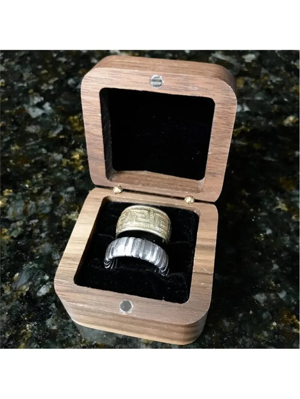 Solid Black Walnut Wooden Ring Box with Single Slot, Vintage Wooden Ring